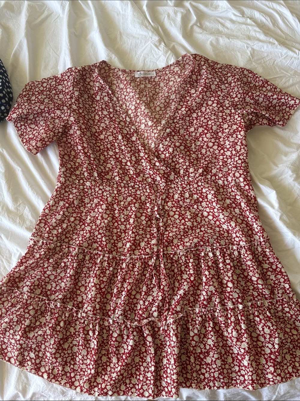 Cupshe Red Floral Faux Wrap-Style Dress, XL